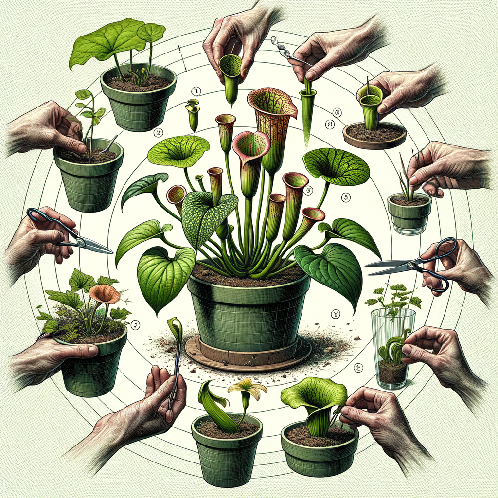 Step-by-step illustration of pitcher plants propagation from cuttings, showcasing indoor cultivation and propagation techniques for a comprehensive pitcher plants growing guide.