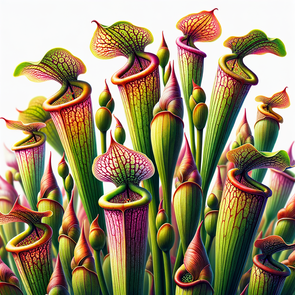 Close-up view of Pitcher Plants blooming, showcasing the unique flowering patterns and growth cycle of these carnivorous plants.